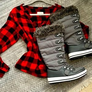 Winter Boots (Size 7) and Plaid Shirt Bundle (Size Small)